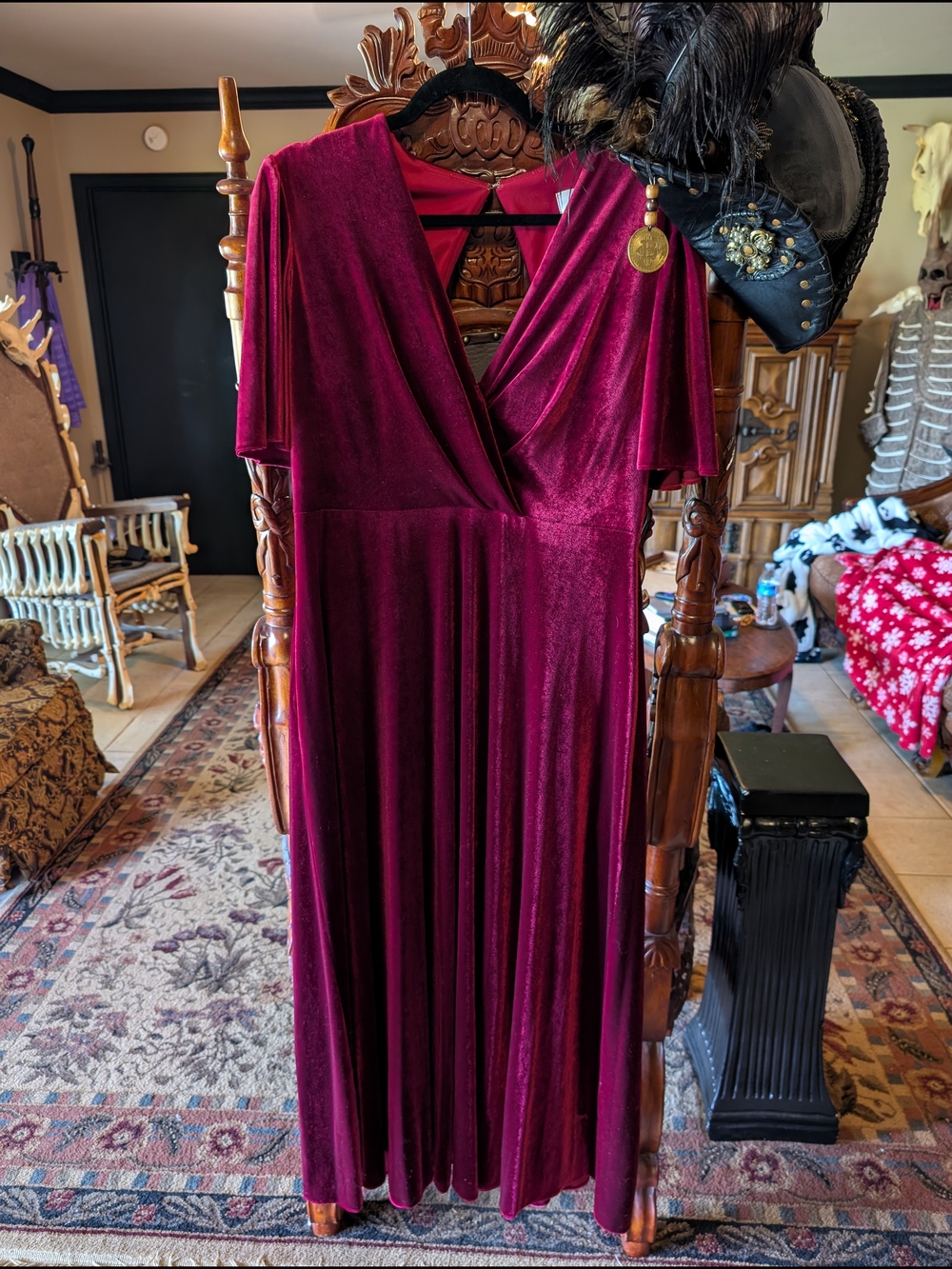 Women's Velvet Wrap Maxi Dress - Wine